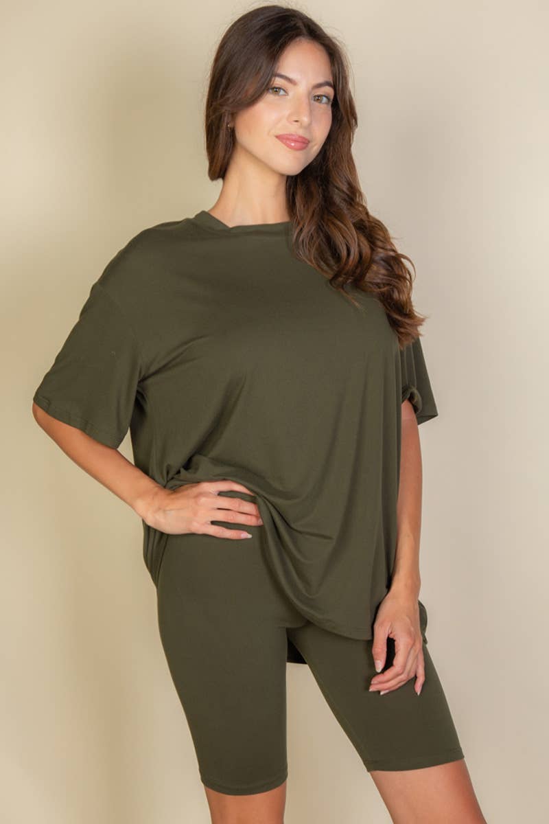 Oversized Top & High Waisted Biker Shorts Set